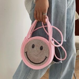 Chic Pink Tote with Smiley Face Charm Purse
